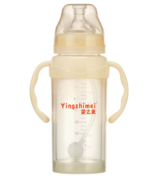 嬰之美寬口防爆雙耳自動玻璃奶瓶240ML乳白色