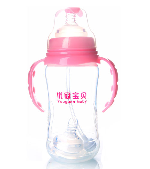 優(yōu)冠寶貝寬口徑PP奶瓶350ml粉色