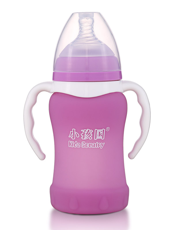 小孩國寬口感溫自動(dòng)玻璃奶瓶220ML 紫色
