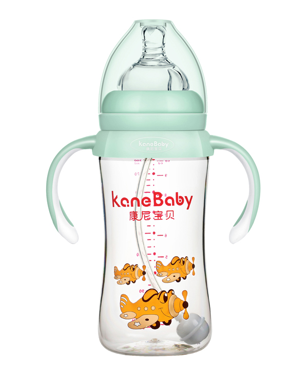 康尼寶貝寬口弧形有柄自動(dòng)PA奶瓶300ml